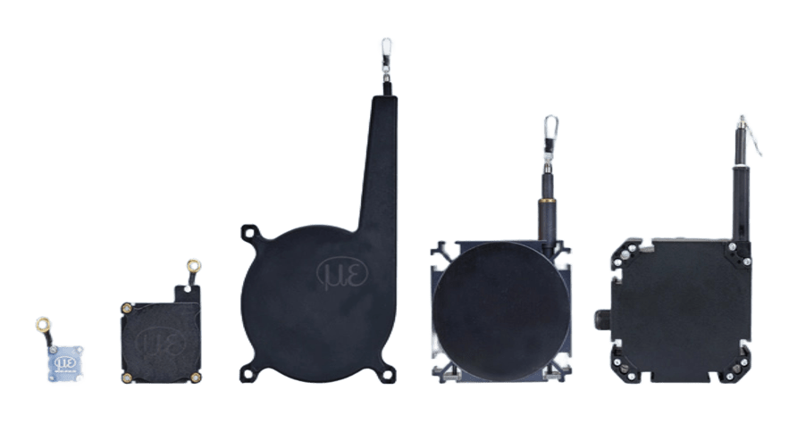 wireSENSOR основної серії draw‑wire датчиків, показ моделей MK/Mini та великих P‑серій